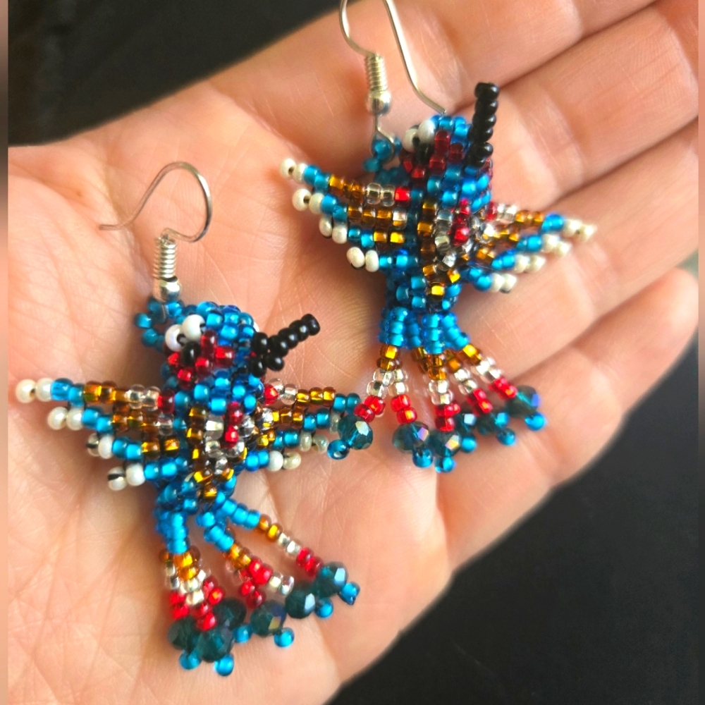 Colorful Beaded Humming Bird Earrings